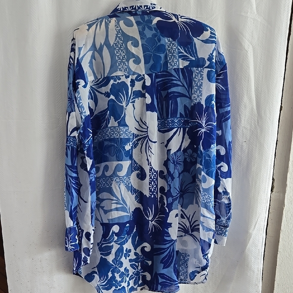 Club Z Collection Blue Floral Women's Resort Wear Beach Shirt  Size L - Picture 6 of 6